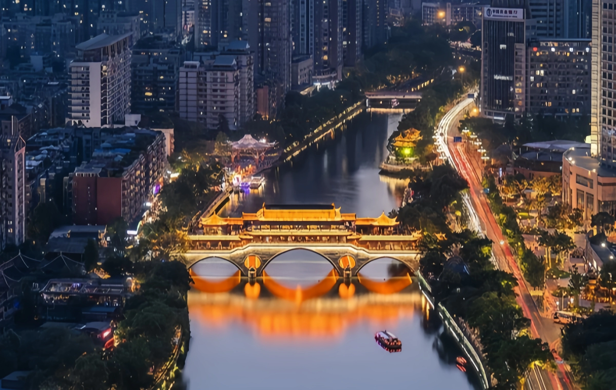 Chengdu Jiuyan Puente: La integración de lo antiguo y lo moderno bajo la Luna Nocturna en Jinjiang y el corredor de fuegos artificiales urbanos-4