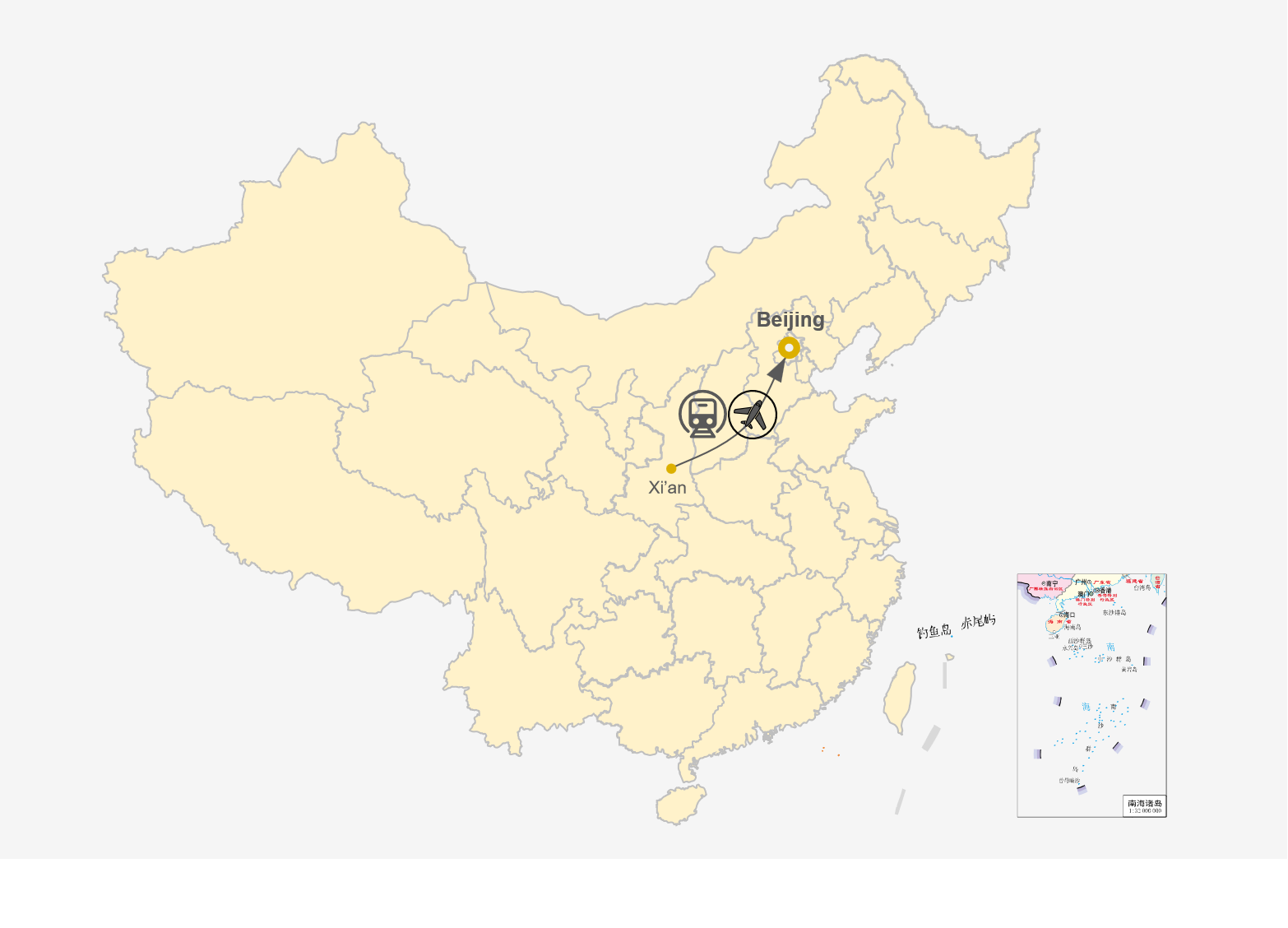 Xi'an to Beijing Tour Map